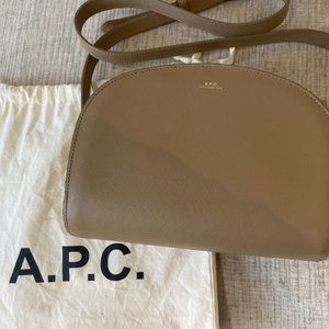 APC Half Moon demi-lune Bag in Embossed Saffiano Beige Leather